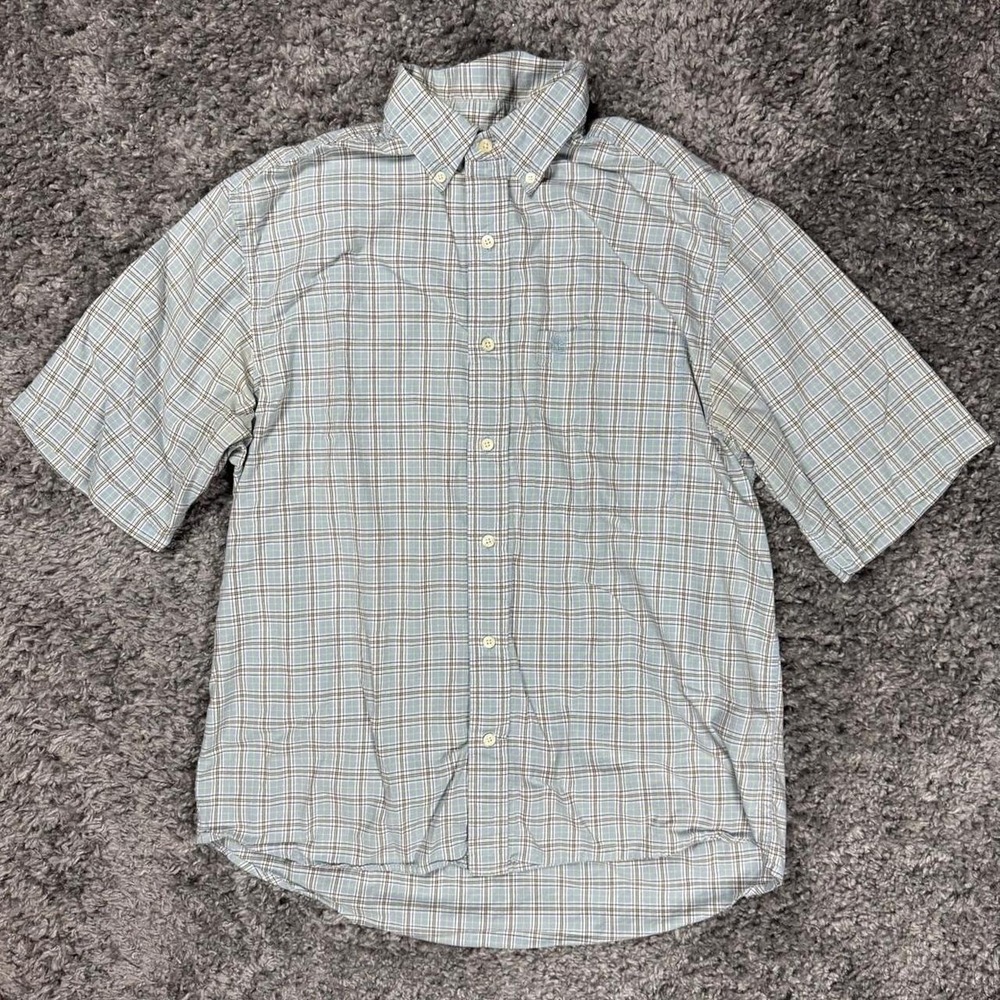 Timberland Blue and Yellow Plaid Button Up Shirt, Size Medium